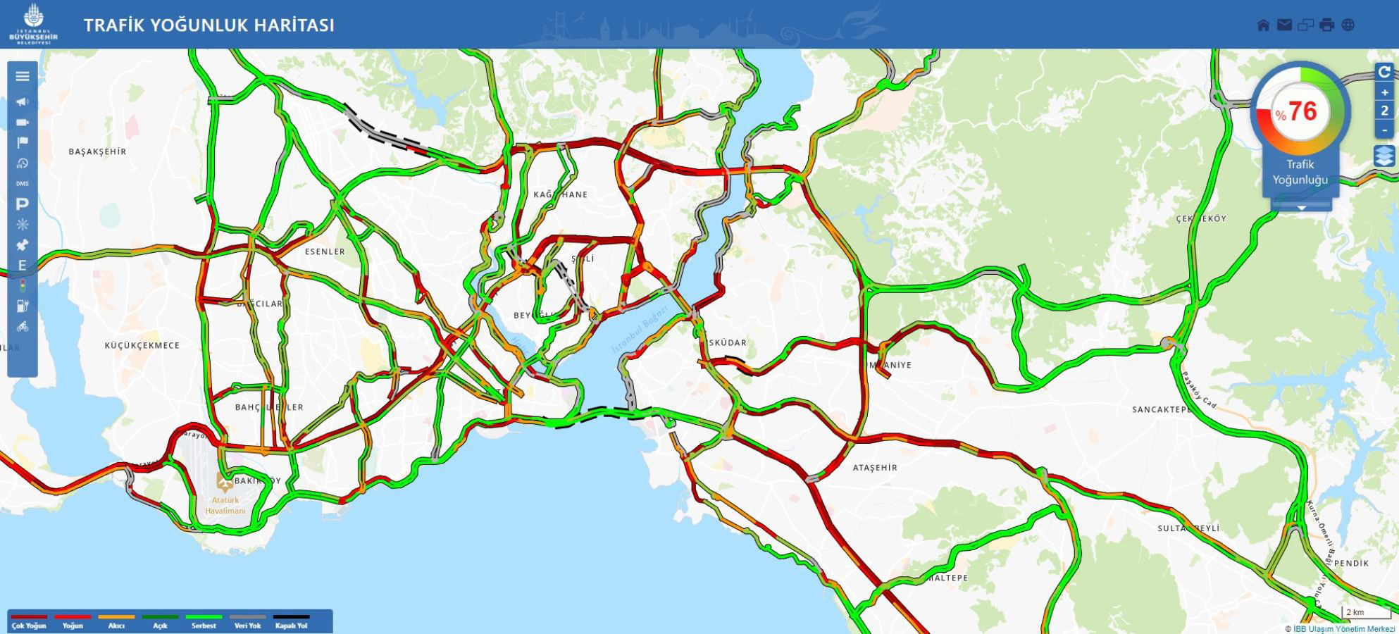 İstanbul Büyükşehir Belediyesi Trafik Yoğunluk Haritası